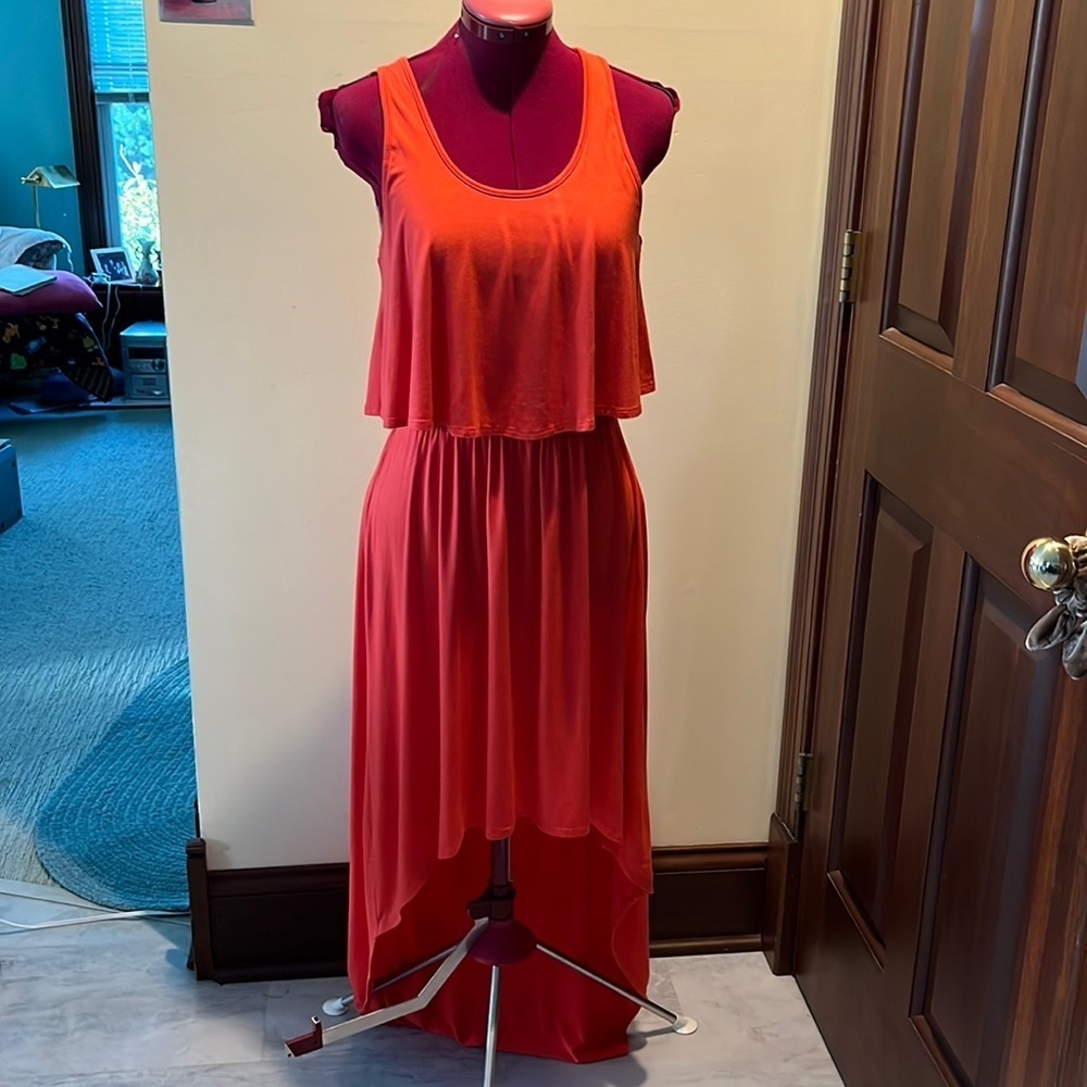 Bebe  Dress High-Low hem  orange   Stretchy  Racerback  Size S  EUC